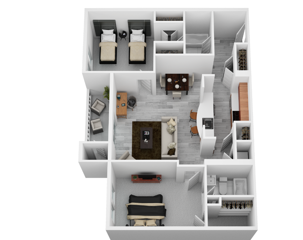 Floor plan for 2 beds, 2 baths, 1100 sqft